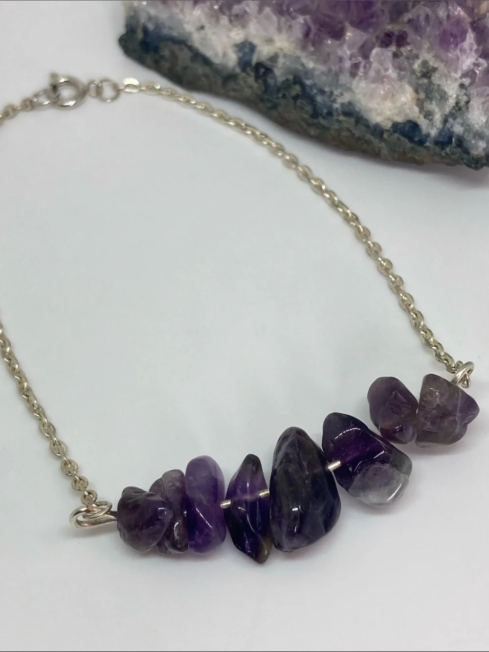 Amethyst Chip Bar Anklet - Purple Gemstone Chain